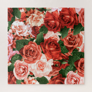 Quebra-cabeça Padrão Floral de Arranjos Aleatórios de Rosas verm