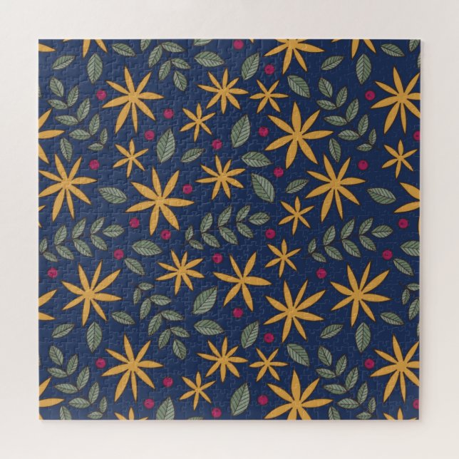 Quebra-cabeça Padrão Floral Dourado Desenho Botânico (Horizontal)