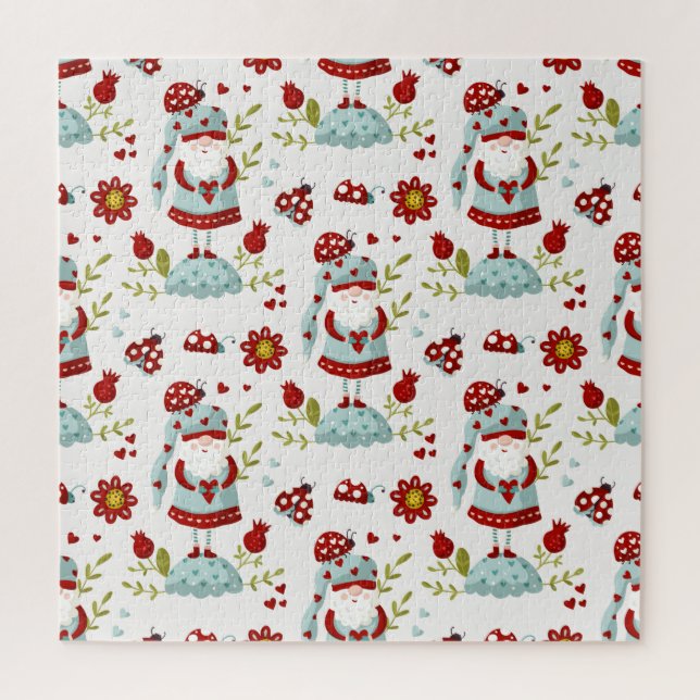 Quebra-cabeça Padrão Floral Gnome Escandinavo Fofo (Vertical)