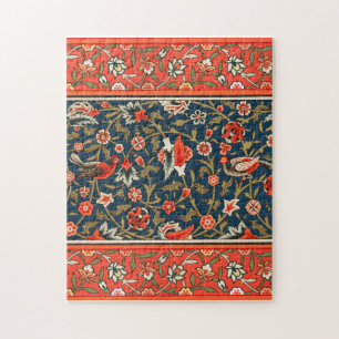 Quebra-cabeça Padrão Floral Indo-Persa Boêmio Vintage Vermelho