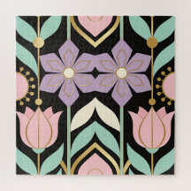 Padrão Floral Pastel Art Déco Elegante