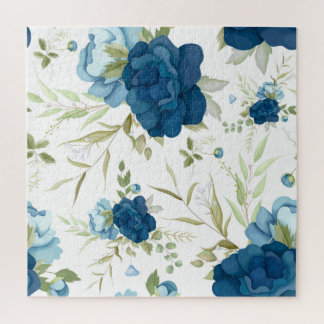 Quebra-cabeça Padrão Floral Seamless de Aquarela Azul