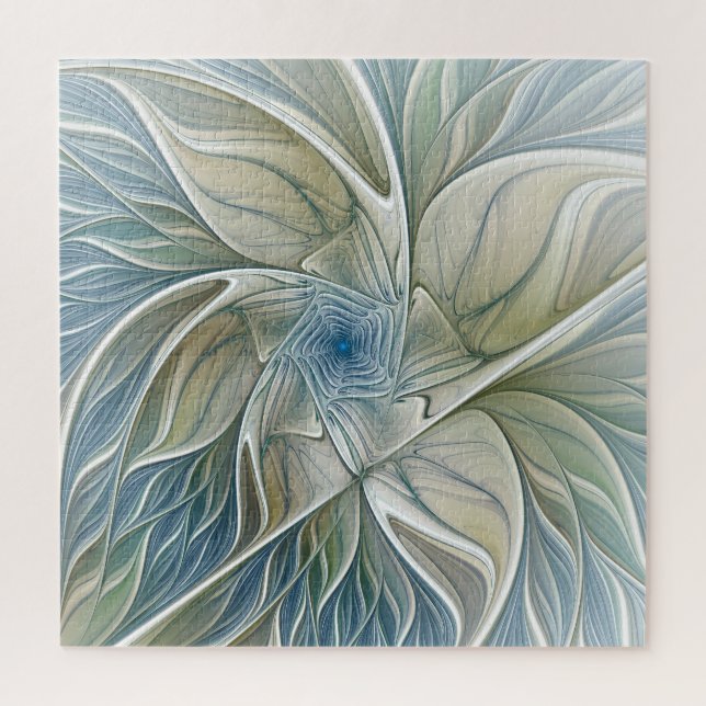 Quebra-cabeça Padrão Floral Sonho Abstrato Azul Caqui Fractal (Vertical)