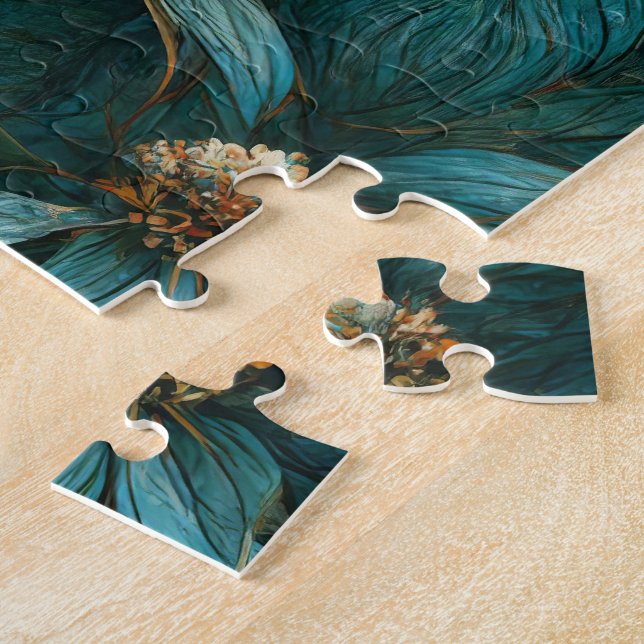 Quebra-cabeça Padrão Floral Teal e Dourado (Lateral)