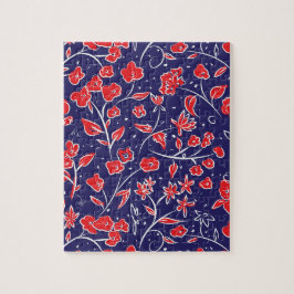 Quebra-cabeça Padrão Floral Vermelho e Azul