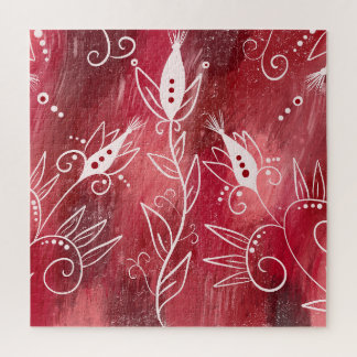 Quebra-cabeça Padrão Floral Vermelho E Branco