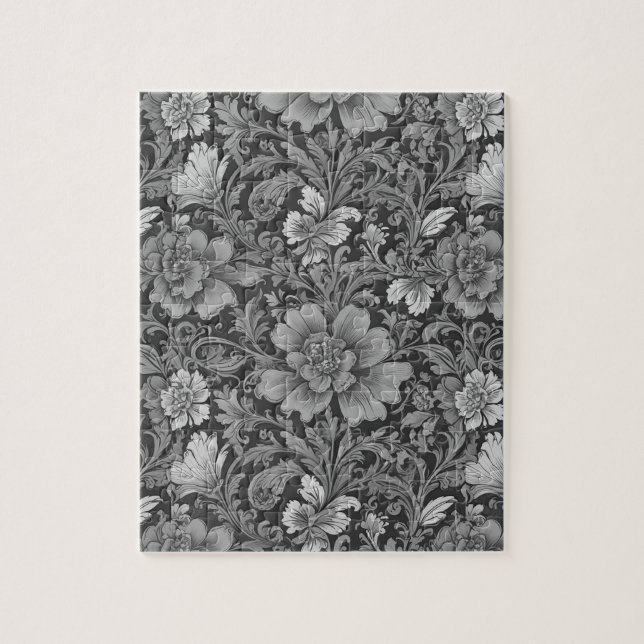 Quebra-cabeça Padrão Floral Vintage Monocromático (Vertical)