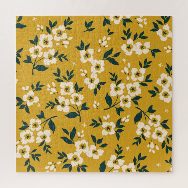 Quebra-cabeça Padrão floral vítreo, pequenas flores brancas. (Vertical)