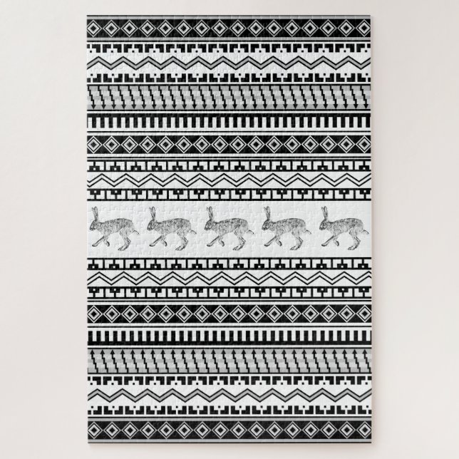 Quebra-cabeça Padrão Geométrico de Coelho Preto e Branco do Sudo (Vertical)