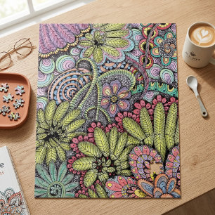 Quebra-cabeça Padrão Intrincado de Arte Floral Colorida