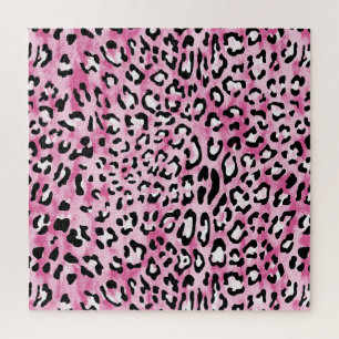 Quebra-cabeça Padrão-Leopardo Branco Cor-de-rosa.