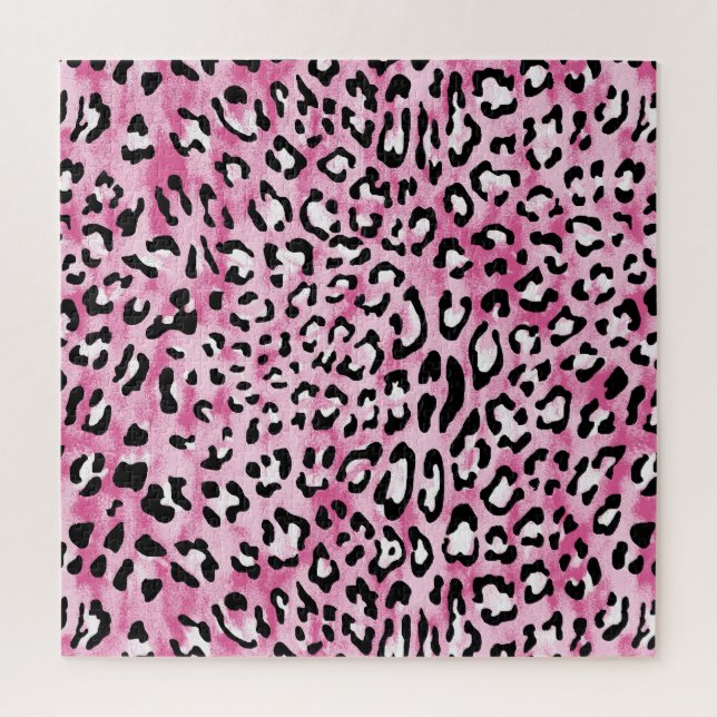 Quebra-cabeça Padrão-Leopardo Branco Cor-de-rosa. (Vertical)