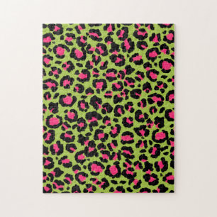 Quebra-cabeça Padrão-leopardo em framboesa no Verde limão