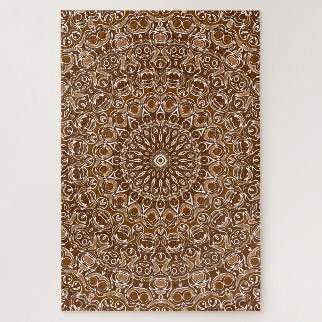 Quebra-cabeça Padrão Mandala Marrom Chocolate e Branco (Vertical)