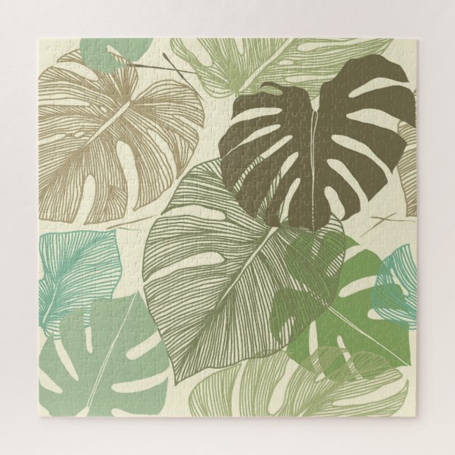 Quebra-cabeça Padrão Monstera Tropical Desenhada À Mão (Vertical)