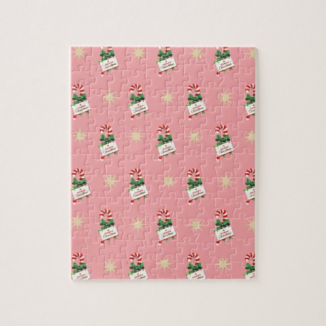 Quebra-cabeça Padrão Natalino Antigo, Bengalas de Açúcar com Ros (Vertical)