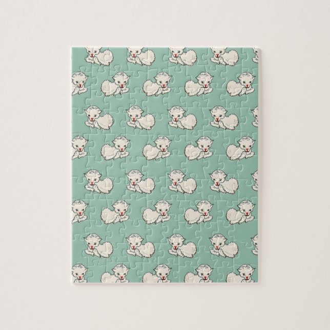 Quebra-cabeça Padrão Natalino Antigo com Cordeirinho no Verde (Vertical)