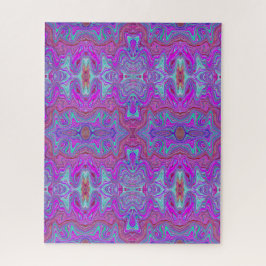 Quebra-cabeça Padrão Ondulado de Mármore Trippy Magenta e Azul