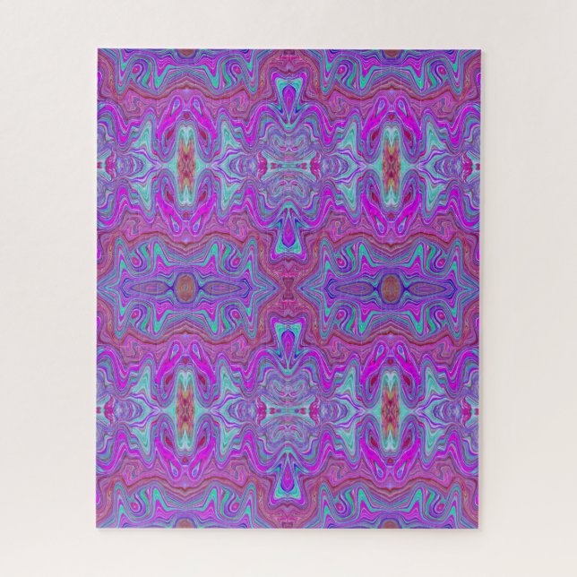 Quebra-cabeça Padrão Ondulado de Mármore Trippy Magenta e Azul (Vertical)