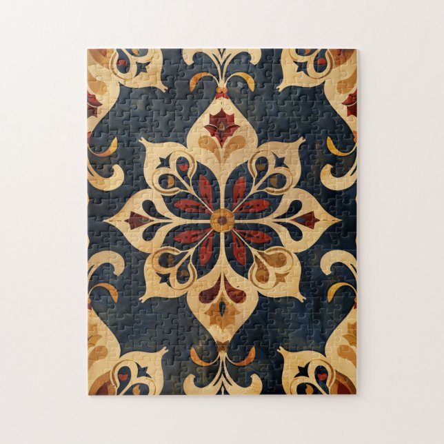 Quebra-cabeça Padrão Ornamental Árabe Dourado e Tom Escuro (Vertical)