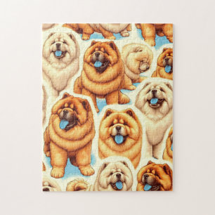 Quebra-cabeça Padrão Retro Chow-Chow Sem Vista