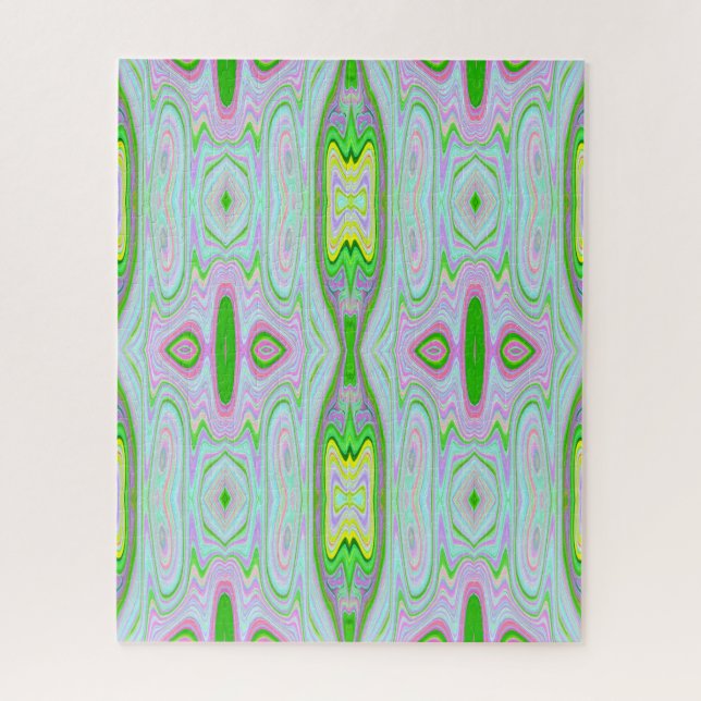 Quebra-cabeça Padrão retroAbstrato cor-de-rosa, Verde limão e ág (Vertical)
