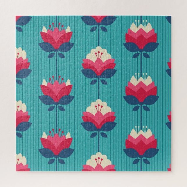 Quebra-cabeça Padrão retrofloral sem costura. (Vertical)