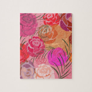 Quebra-cabeça Padrão rosa com flores e plantas