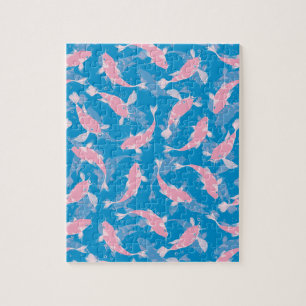 Quebra-cabeça Padrão rosa e azul - Peixe Koi