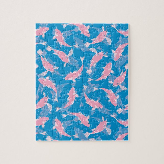 Quebra-cabeça Padrão rosa e azul - Peixe Koi (Vertical)