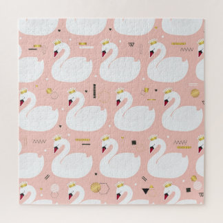 Quebra-cabeça Padrão sem costura com cisnes brancas.