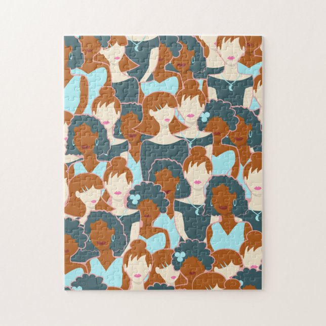 Quebra-cabeça Padrão sem costura com garotas negras e brancas (Vertical)