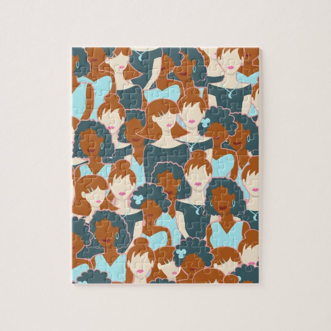 Quebra-cabeça Padrão sem costura com garotas negras e brancas (Vertical)