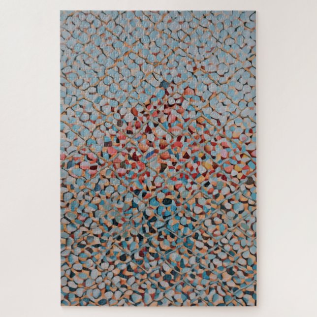 Quebra-cabeça Padrão Texturizado Abstrato Fluxo Mosaico Azul (Vertical)