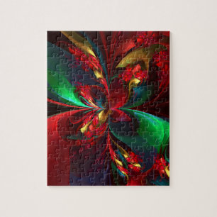 Quebra-cabeça Padrão Verde Vermelho Abstrato Floral Moderno #11
