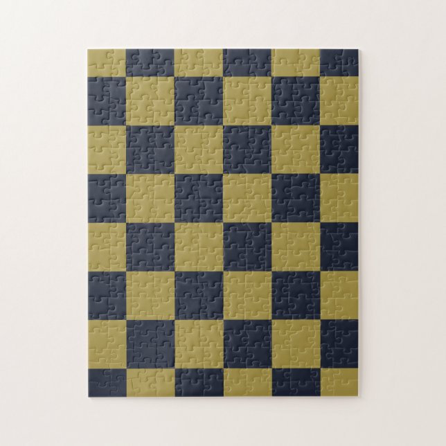 Quebra-cabeça Padrão Verificado Dourado e Marinho Elegante (Vertical)