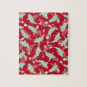 Quebra-cabeça Padrão Vermelho e Verde - Peixe Koi