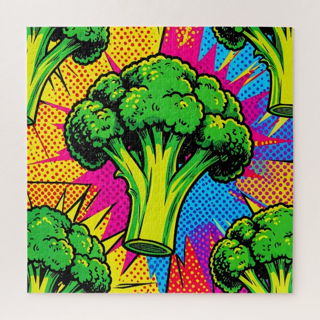 Quebra-cabeça Padrão Vibrante de Brócolis em Arte Pop (Vertical)