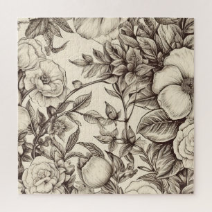 Quebra-cabeça Padrão Vintage Floral Sepia (2)