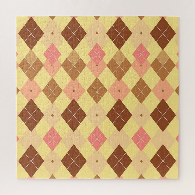 Quebra-cabeça Padrão Xadrez Escocês Argyle Rosa Marrom Quente (Vertical)