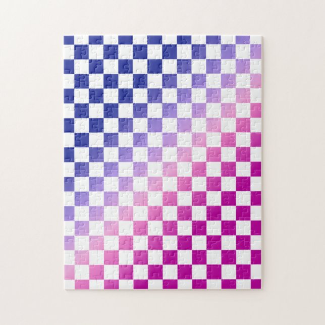 Quebra-cabeça Padrão Xadrez Ombre Rosa e Azul (Vertical)