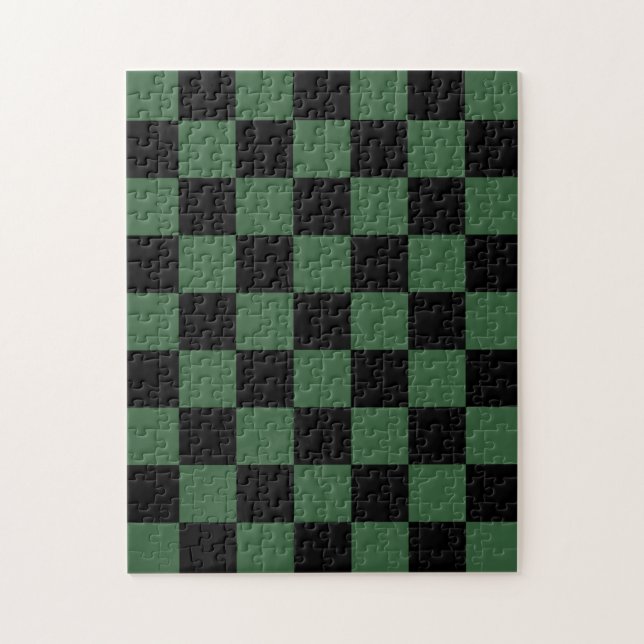 Quebra-cabeça Padrão Xadrez Preto e Verde Caçador (Vertical)