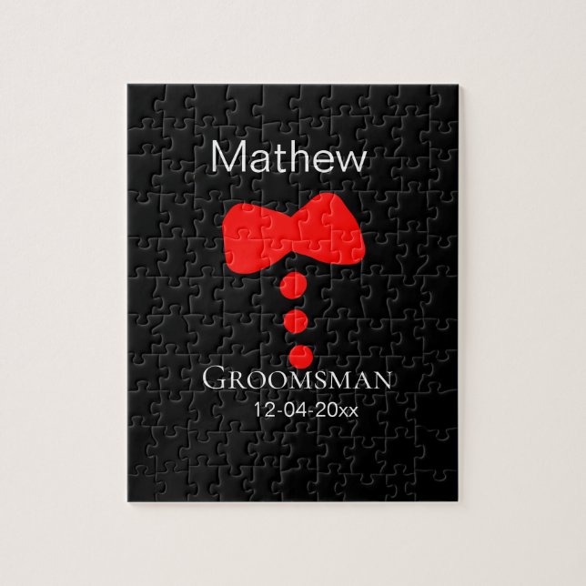 Quebra-cabeça padrinho de casamento adiciona nome ano arco preto (Vertical)