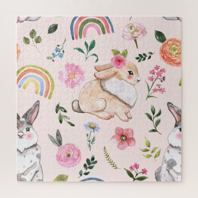 Quebra-cabeça Padrões Florais De Coelhos De Páscoa Bonita (Vertical)