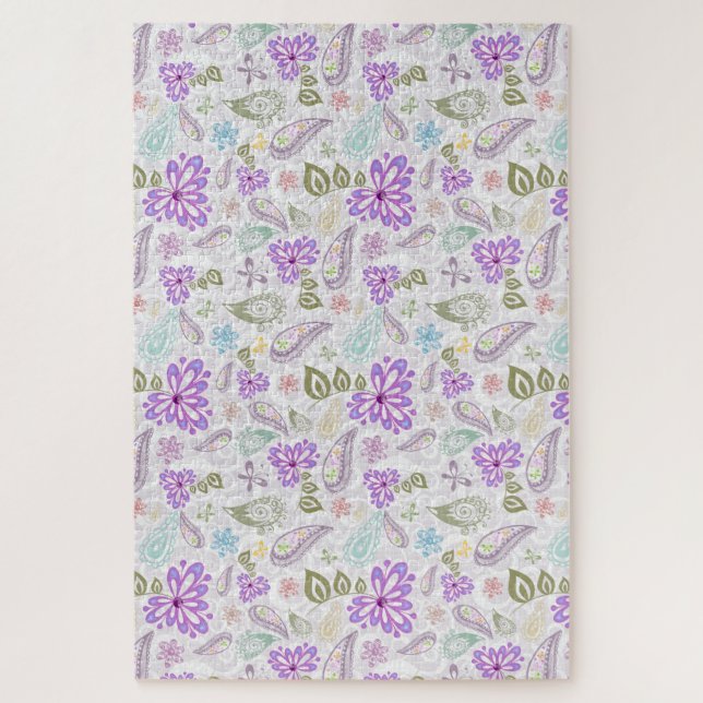 Quebra-cabeça Padrões pastel paisley de cor branca (Vertical)