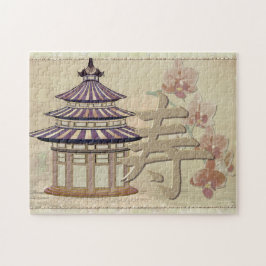 Quebra-cabeça Pagoda Rosa Mixed Media Oriental