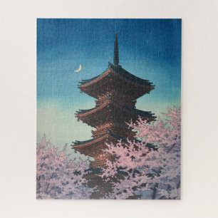 Quebra-cabeça Pagode de uma noite de primavera em xilogravura ja