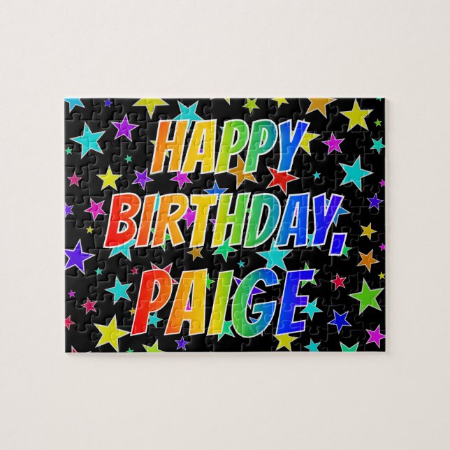 Quebra-cabeça "PAIGE" Primeiro Nome, Diversão "FELIZ ANIVERSÁRIO (Horizontal)