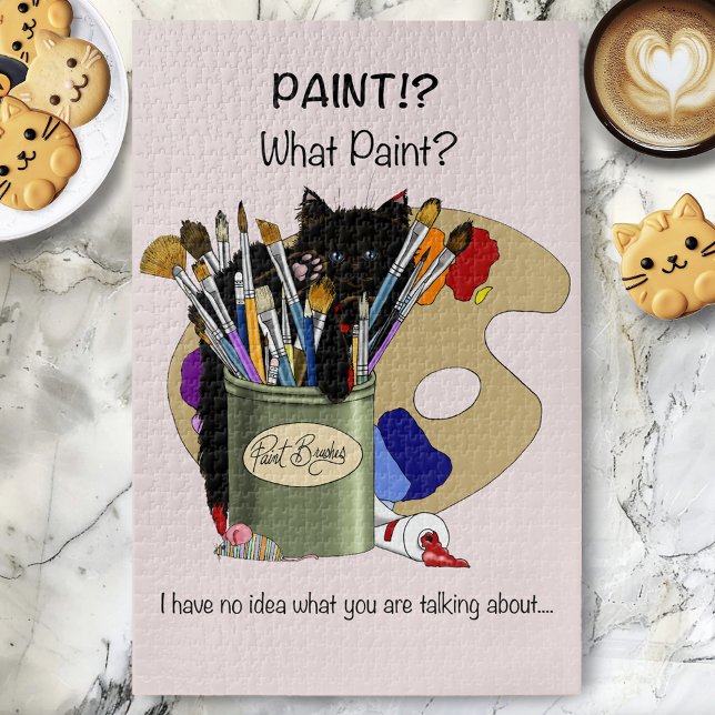 Quebra-cabeça Paint Brushes Pallet Black Kitten Artist (Criador carregado)