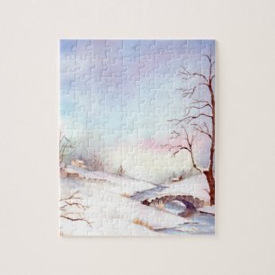 Quebra-cabeça Paintagem de Paisagem com Aquarela de Ponte de Nev